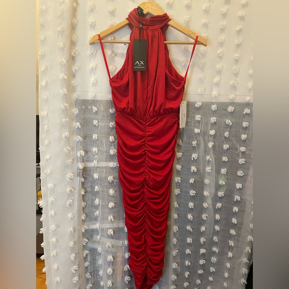 AX red ruched dress sz 4